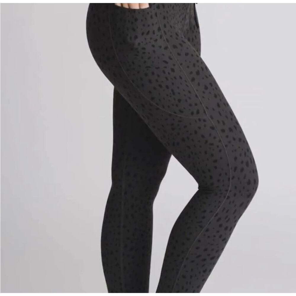 Zyia Active Leggings High Waist Drawstring Black Gray Leopard Print Pockets 2